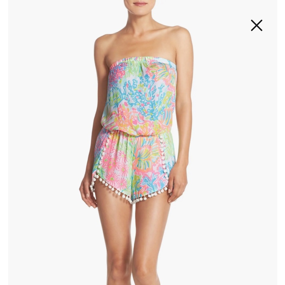 Lilly Pulitzer Bright Multicolor Floral Pom-Trim Romper